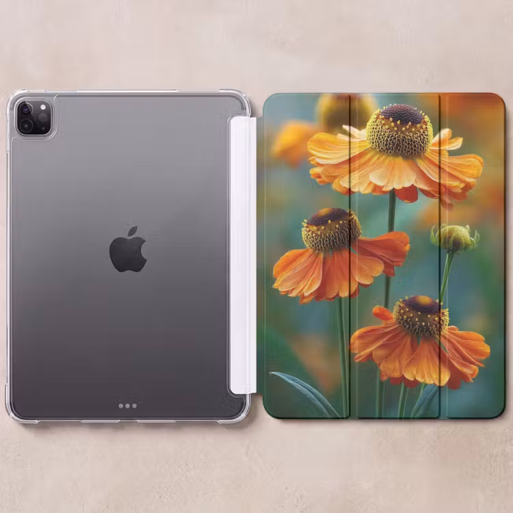 iPad-Hülle - Orangefarbene Blumen - Lebendig - Unscharfer Hintergrund — 6