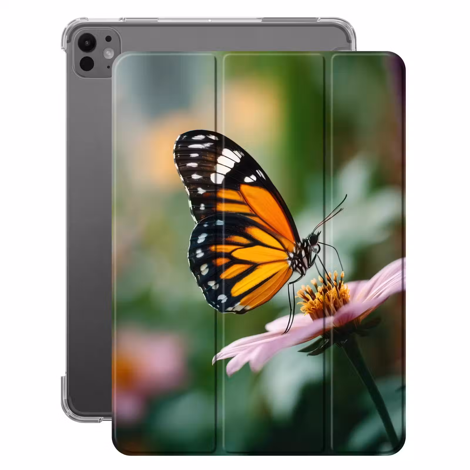 iPad-Hülle - Rosa Blumen - Schmetterling - Weichzeichner — 1