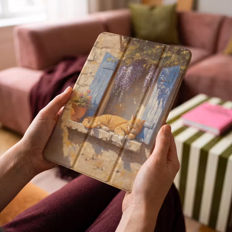 iPad-Hülle - Katze - Fensterbank aus Stein - Blumen — 4