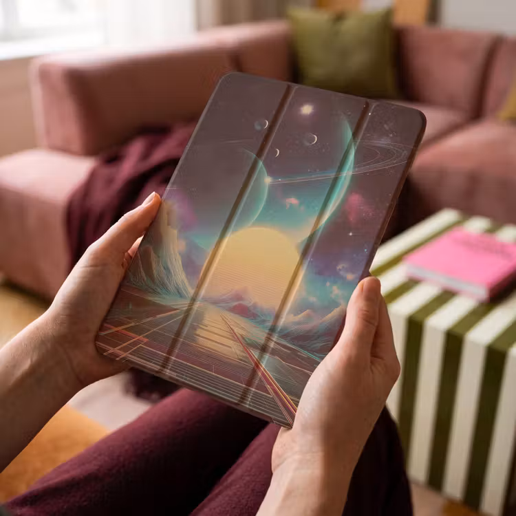 iPad-Hülle - Planeten - Neon - Berglandschaft - Sonne — 4