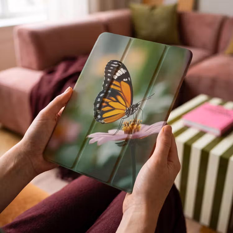 iPad-Hülle - Rosa Blumen - Schmetterling - Weichzeichner — 4