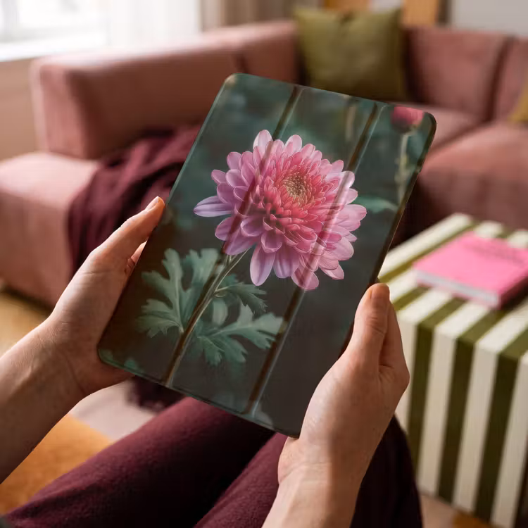 iPad-Hülle - Blatt - Chrysantheme - Rosa - Schatten — 4
