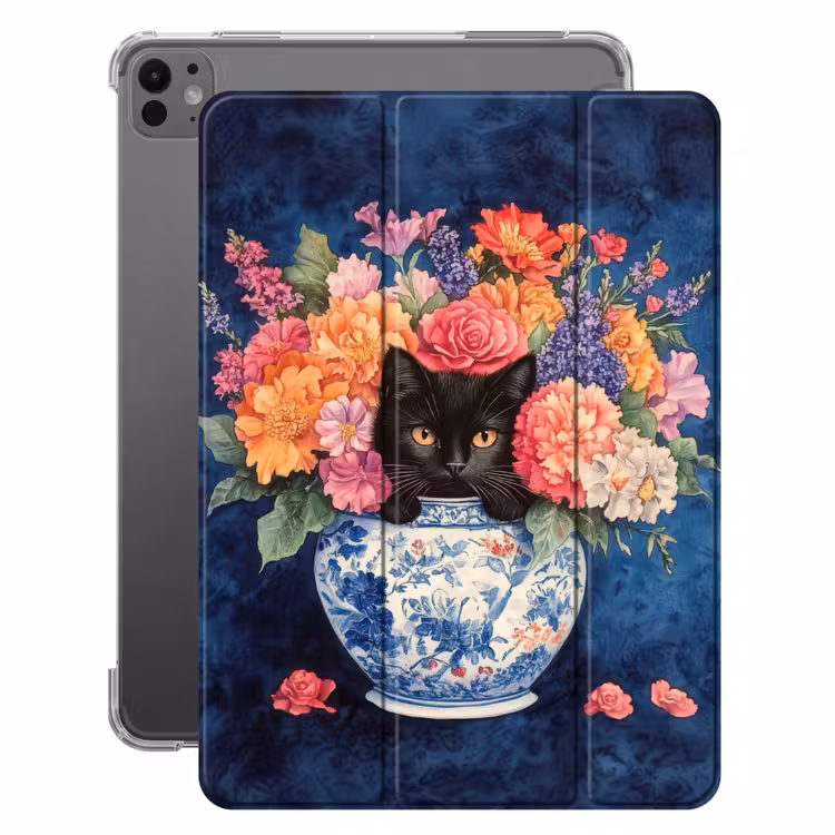 iPad-Hülle - Katze - Bunte Blumen - Vase — 1