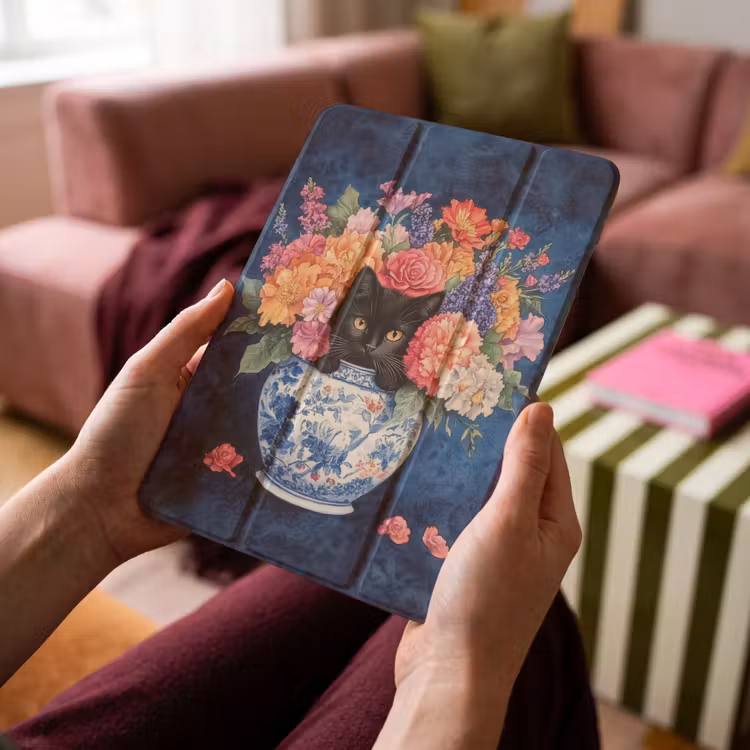 iPad-Hülle - Katze - Bunte Blumen - Vase — 4