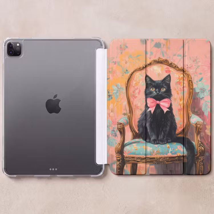 iPad-Hülle - Katze - Rosa - Stuhl mit Blumenmuster — 6