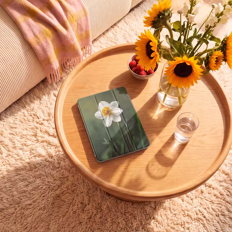 iPad-Hülle - Narzisse - Blume - Weiß - Grashalme — 2