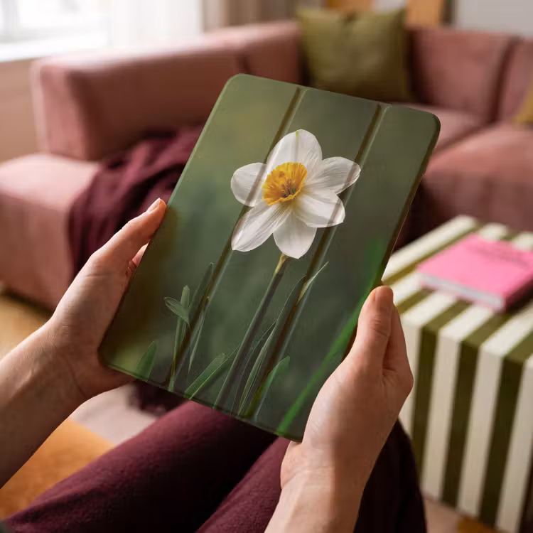 iPad-Hülle - Narzisse - Blume - Weiß - Grashalme — 4
