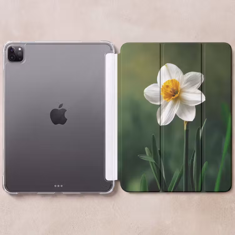 iPad-Hülle - Narzisse - Blume - Weiß - Grashalme — 6