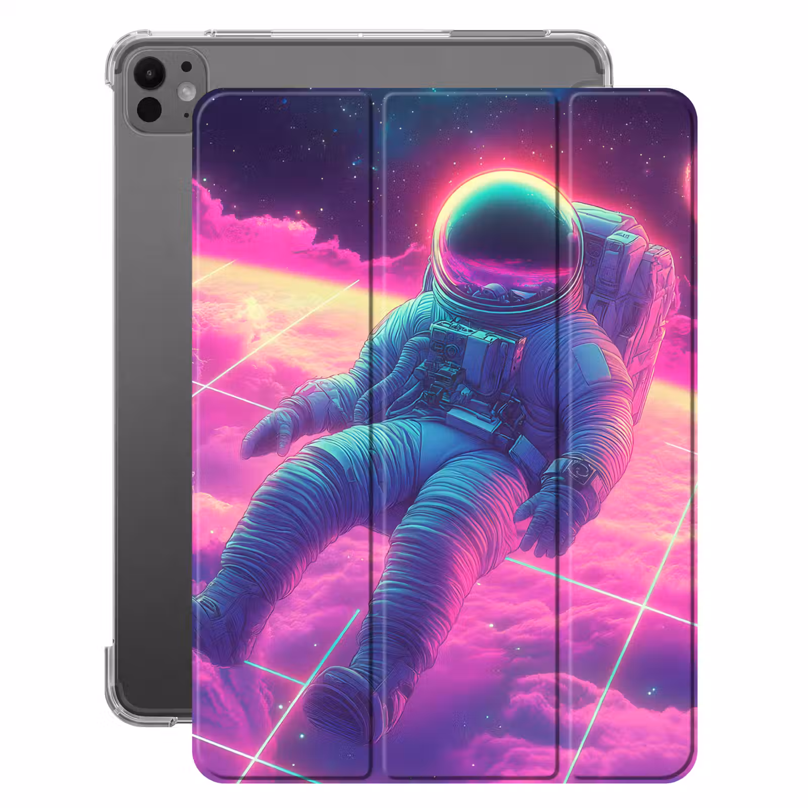 iPad-Hülle - Astronaut - Neon - Rosa - Wolken — 1