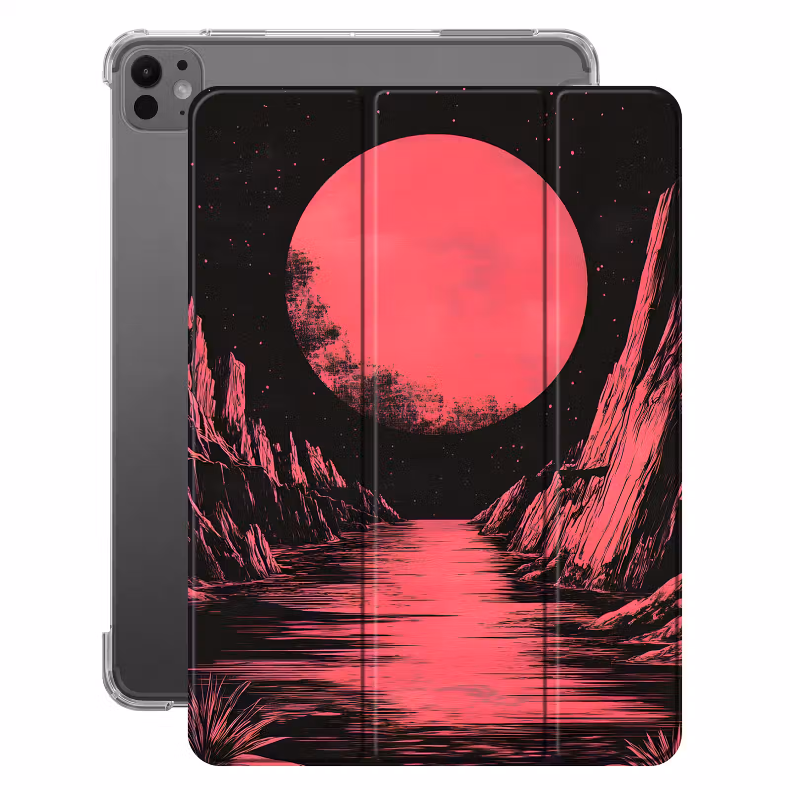 iPad-Hülle - Mond - Helles Rosa - Berge - Fluss — 1