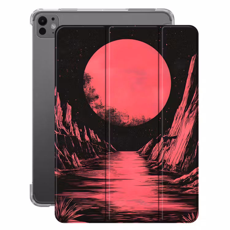 iPad-Hülle - Mond - Helles Rosa - Berge - Fluss — 1