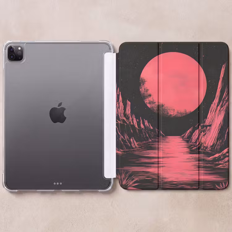 iPad-Hülle - Mond - Helles Rosa - Berge - Fluss — 6