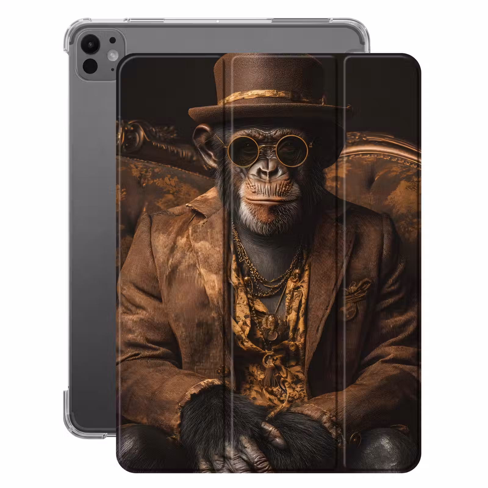 iPad-Hülle - Schimpanse - Stuhl - Anzug - Braun — 1