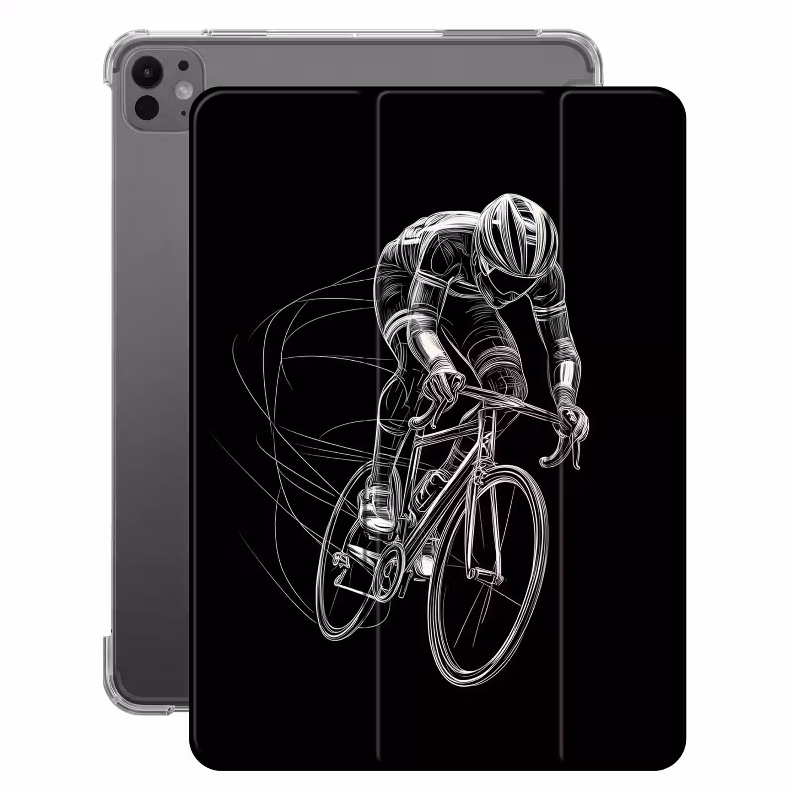 iPad-Hülle - Strichzeichnung - Weiß - Radfahren - Geschwindigkeit — 1