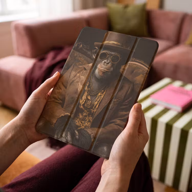 iPad-Hülle - Schimpanse - Stuhl - Anzug - Braun — 4
