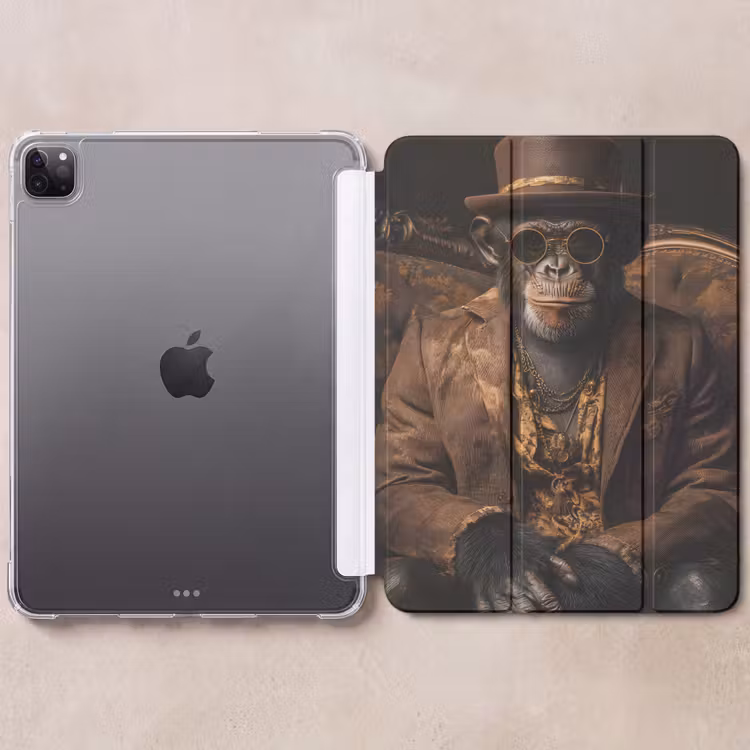 iPad-Hülle - Schimpanse - Stuhl - Anzug - Braun — 6