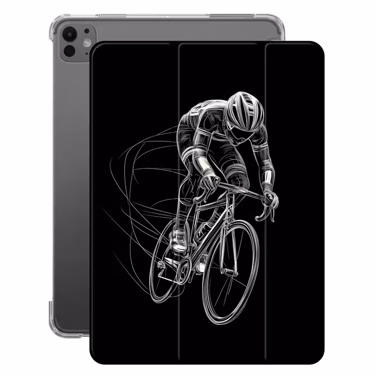 iPad-Hülle - Strichzeichnung - Weiß - Radfahren - Geschwindigkeit — 1