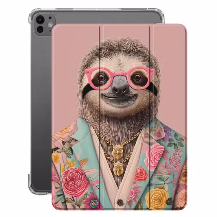 iPad-Hülle - Faultier - Blumendruck - Brille - Rosa — 1