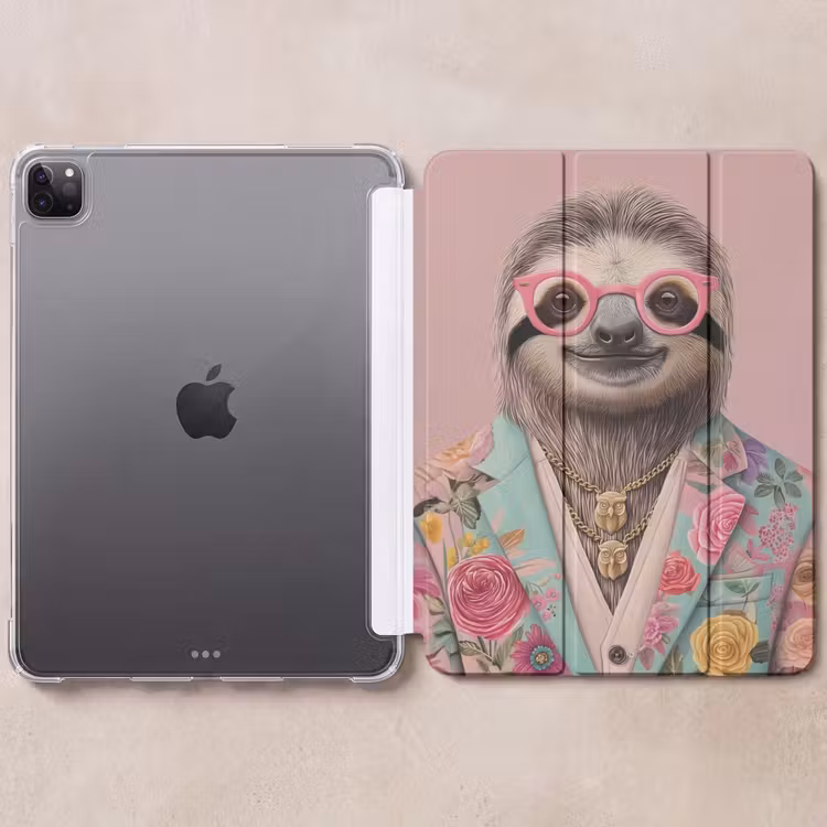 iPad-Hülle - Faultier - Blumendruck - Brille - Rosa — 6