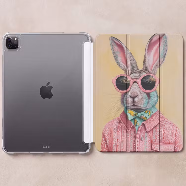 iPad-Hülle - Grau - Kaninchen - Bluse - Fliege — 6