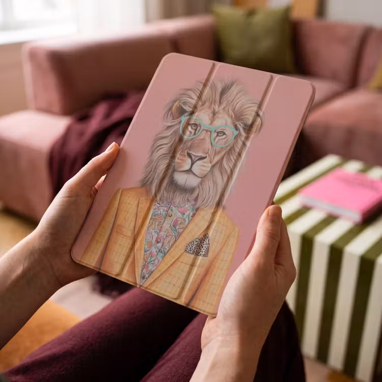 iPad-Hülle - Löwe - Anzug - Kariert - Brille — 4
