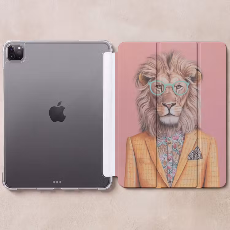 iPad-Hülle - Löwe - Anzug - Kariert - Brille — 6