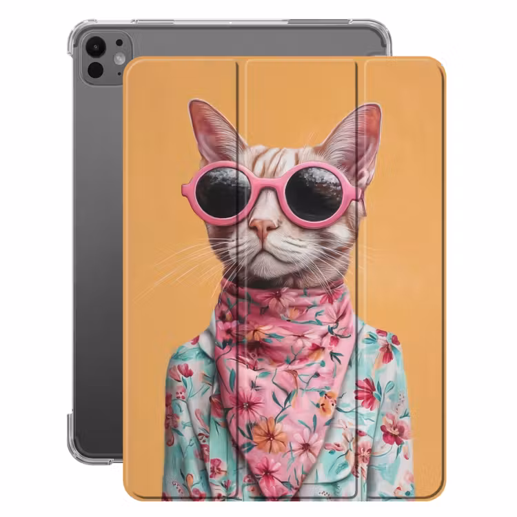 iPad-Hülle - Sonnenbrille - Katze - Halstuch - Blumen — 1