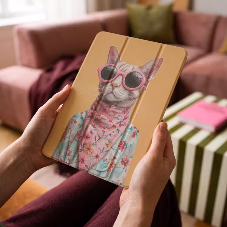 iPad-Hülle - Sonnenbrille - Katze - Halstuch - Blumen — 4