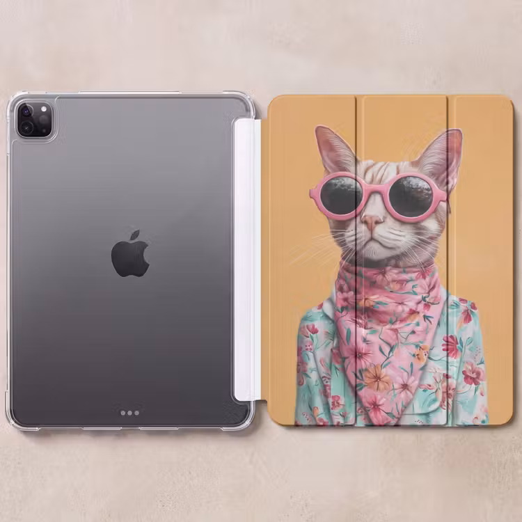 iPad-Hülle - Sonnenbrille - Katze - Halstuch - Blumen — 6
