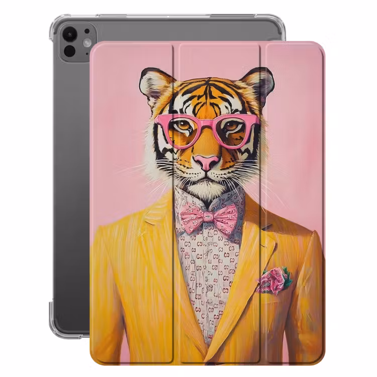 iPad-Hülle - Tiger - Brille - Gelb - Jacke — 1