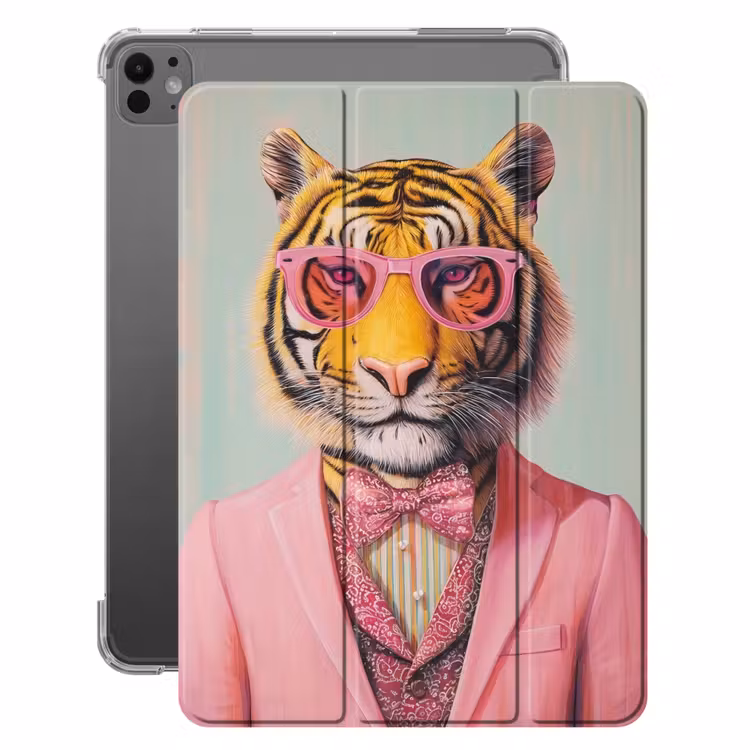 iPad-Hülle - Tiger - Fliege - Jacke - Rosa — 1