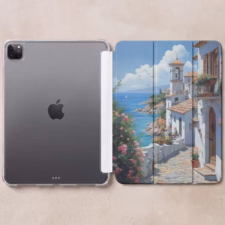 iPad-Hülle - Häuser - Meer - Bäume - Blumen — 6