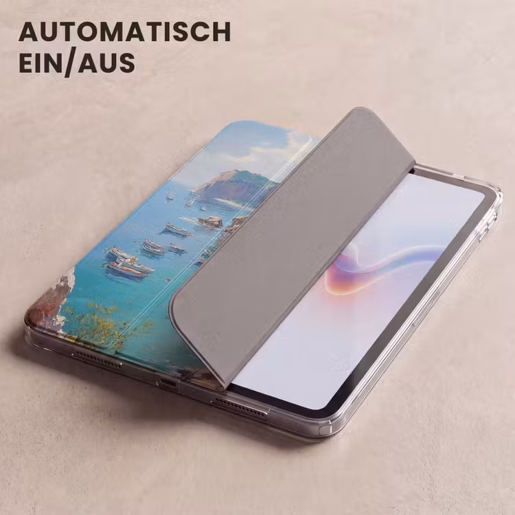 iPad-Hülle - Küstendorf - Malerei - Felsen - Boote — 5