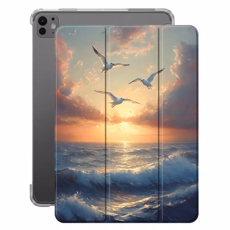 iPad-Hülle - Möwen - Sonnenuntergang - Meer - Wolken — 1