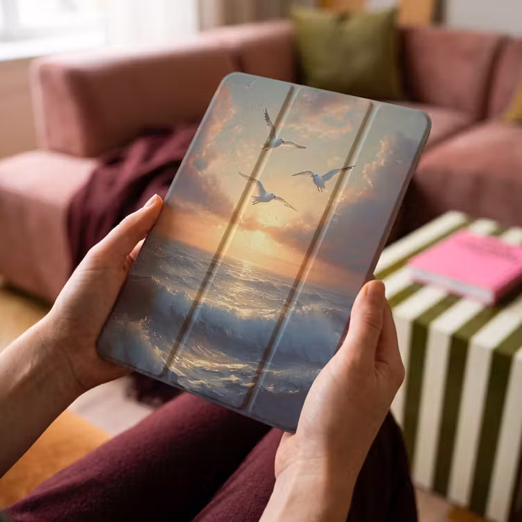 iPad-Hülle - Möwen - Sonnenuntergang - Meer - Wolken — 4