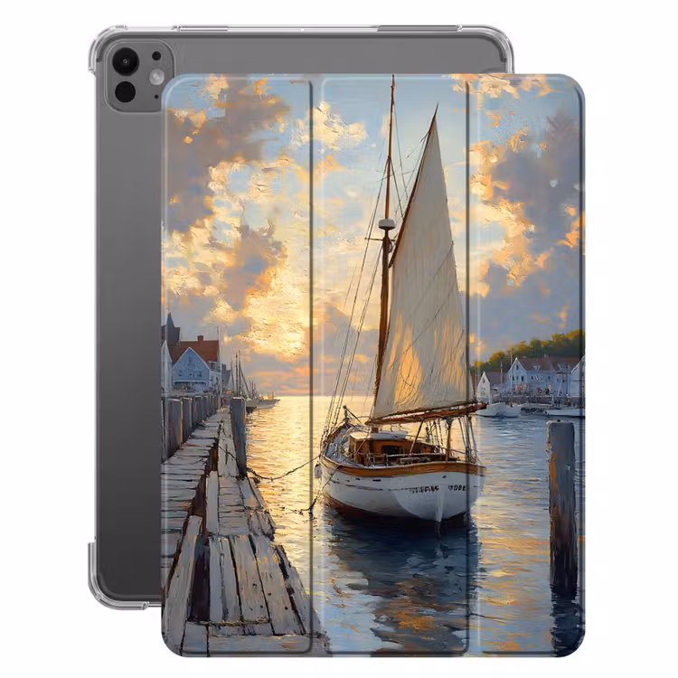iPad-Hülle - Segelboot - Sonne - Pier - Holz — 1