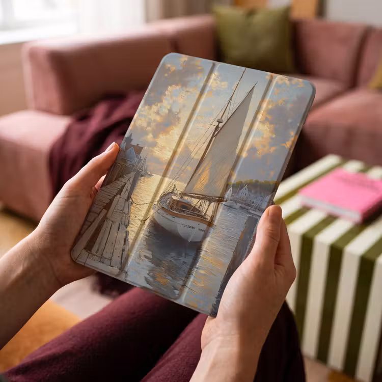 iPad-Hülle - Segelboot - Sonne - Pier - Holz — 4