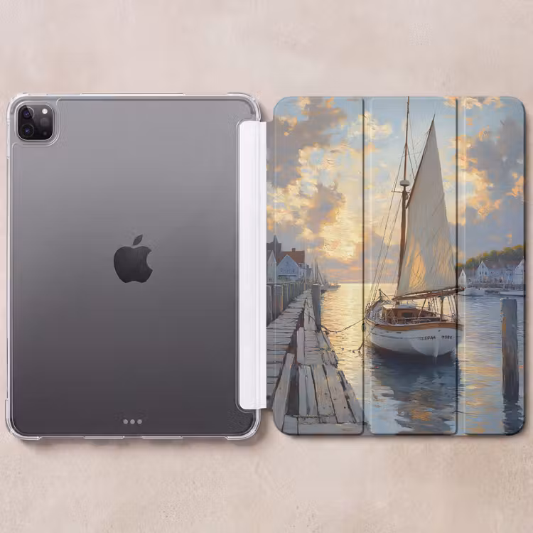 iPad-Hülle - Segelboot - Sonne - Pier - Holz — 6
