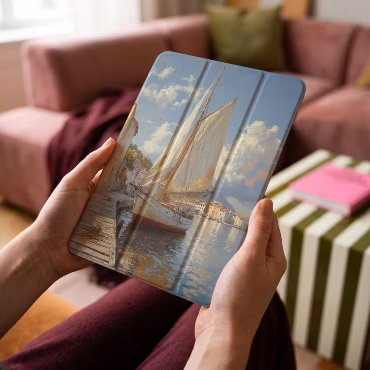 iPad-Hülle - Segelschiff - Häuser - Kai - Meer — 4
