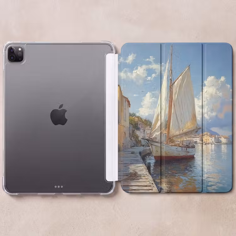 iPad-Hülle - Segelschiff - Häuser - Kai - Meer — 6