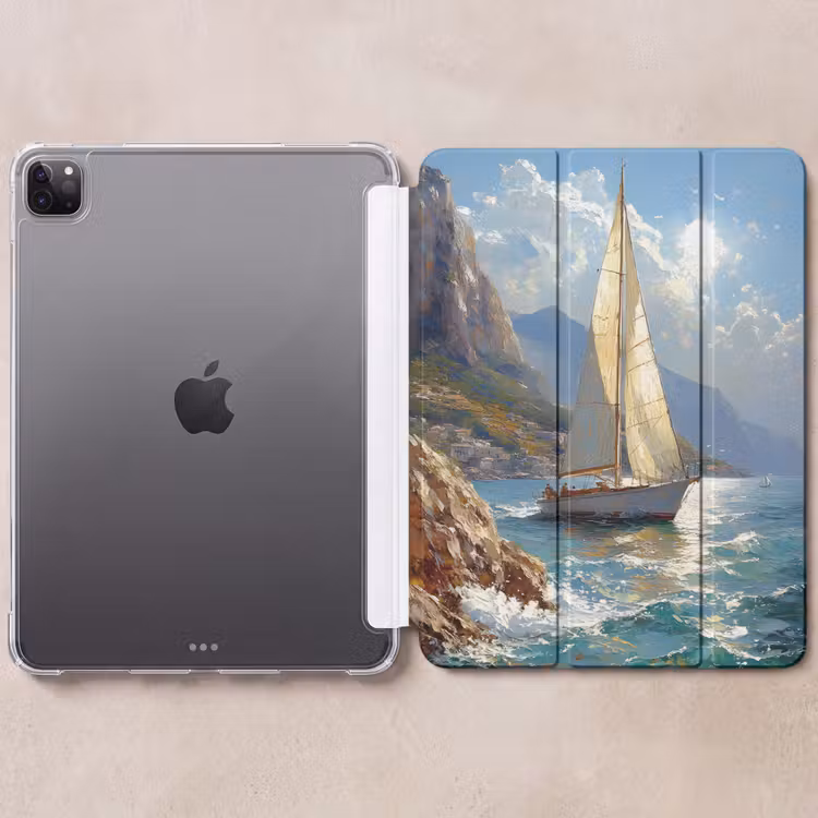 iPad-Hülle - Segelschiff - Meer - Felsen - Wolken — 6