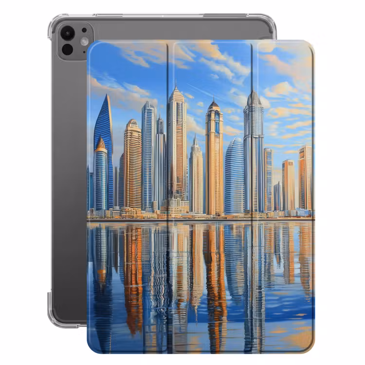 iPad-Hülle - Skyline - Wolkenkratzer - Wasser - Blau — 1