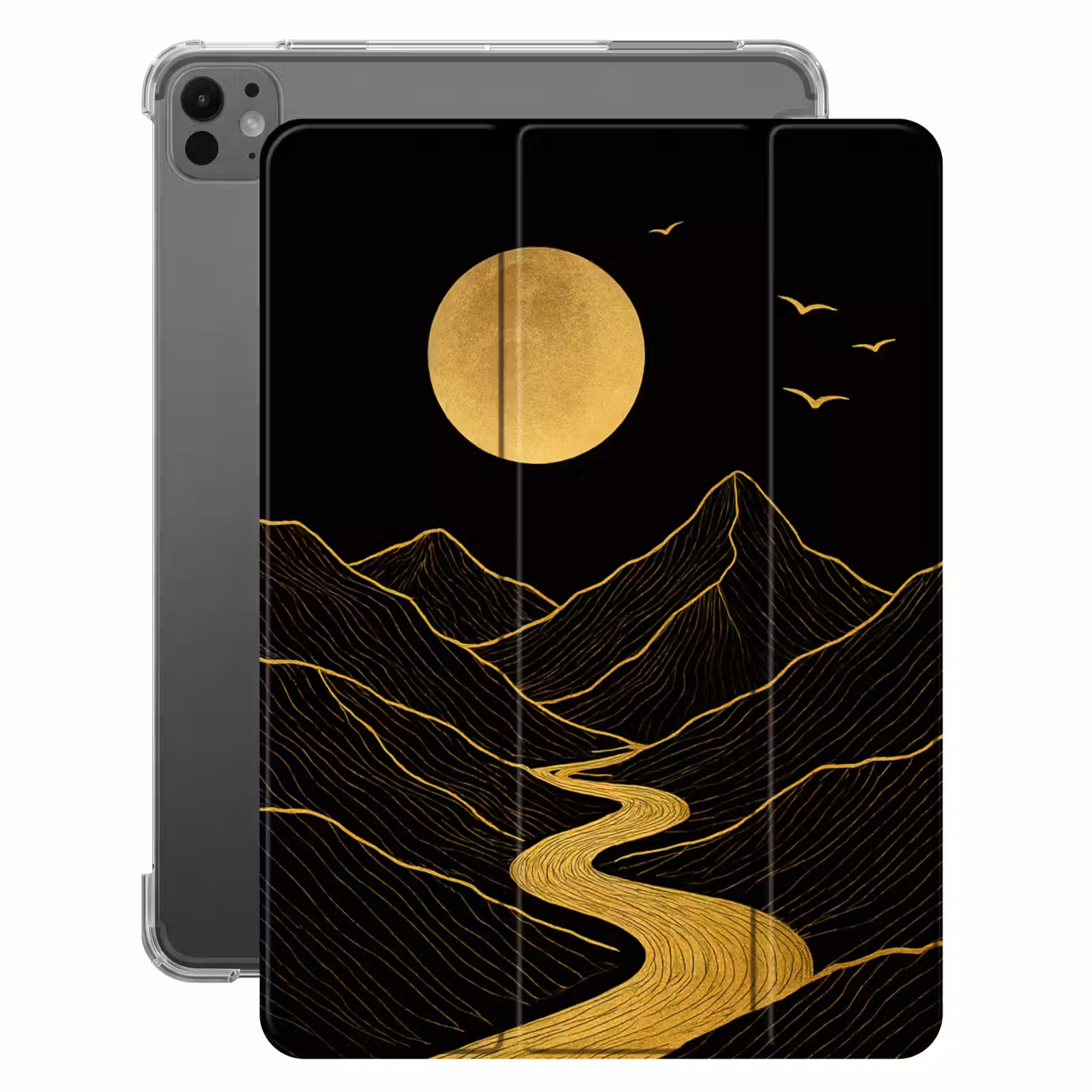 iPad-Hülle - Fluss - Gold - Mond - Vögel — 1