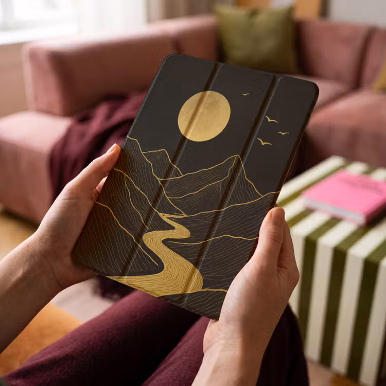 iPad-Hülle - Fluss - Gold - Mond - Vögel — 4