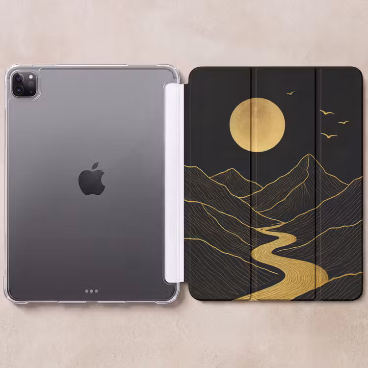 iPad-Hülle - Fluss - Gold - Mond - Vögel — 6