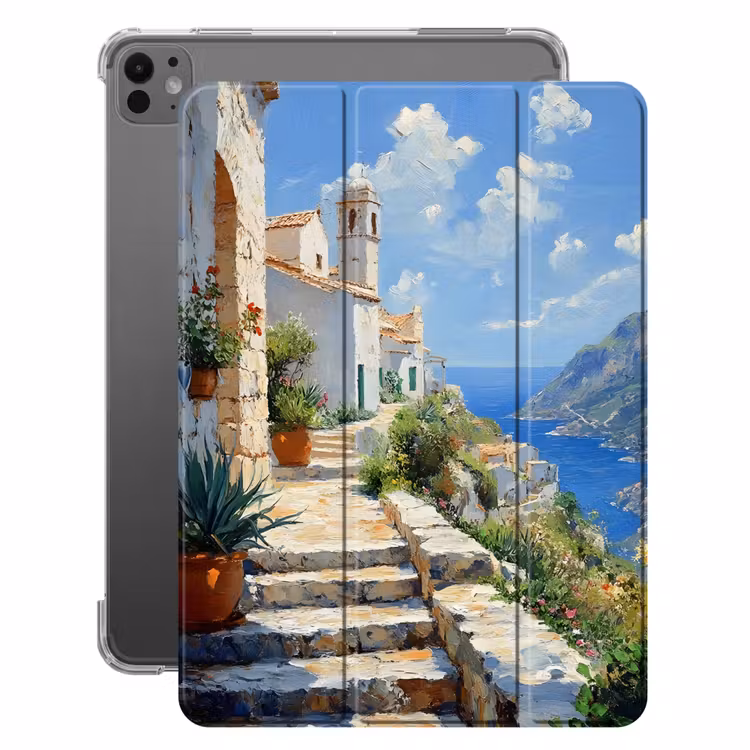 iPad-Hülle - Treppe - Häuser - Berglandschaft - Meer — 1