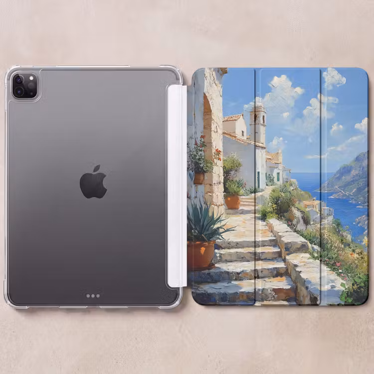 iPad-Hülle - Treppe - Häuser - Berglandschaft - Meer — 6