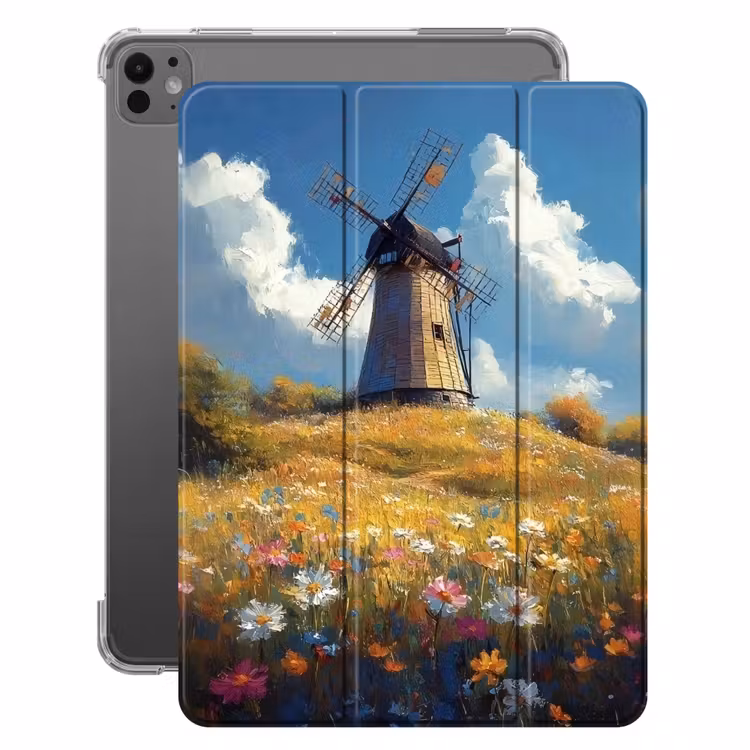 iPad-Hülle - Windmühle - Hügel - Blumen - Farbenfroh — 1