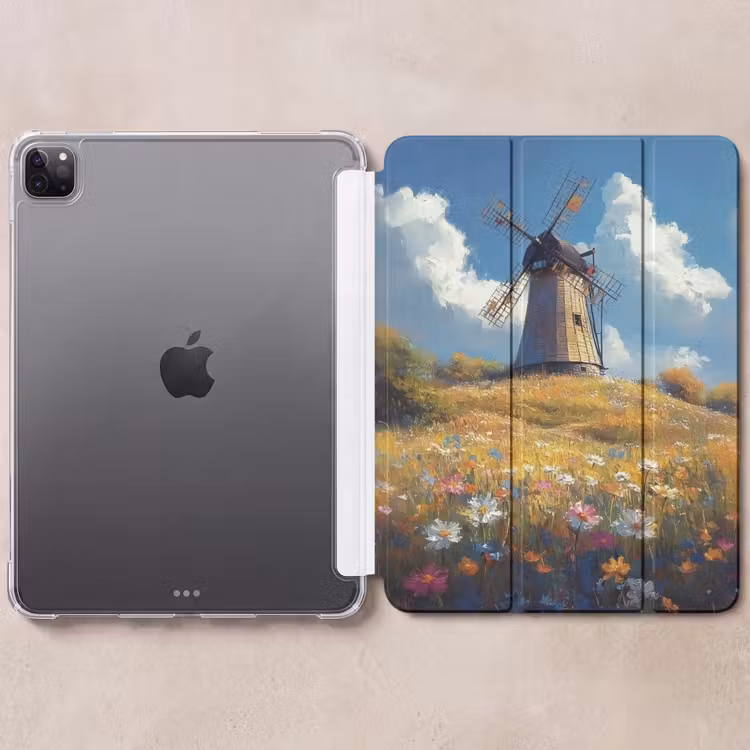 iPad-Hülle - Windmühle - Hügel - Blumen - Farbenfroh — 6