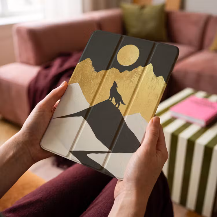 iPad-Hülle - Wolf - Berg - Mond - Schwarz — 4